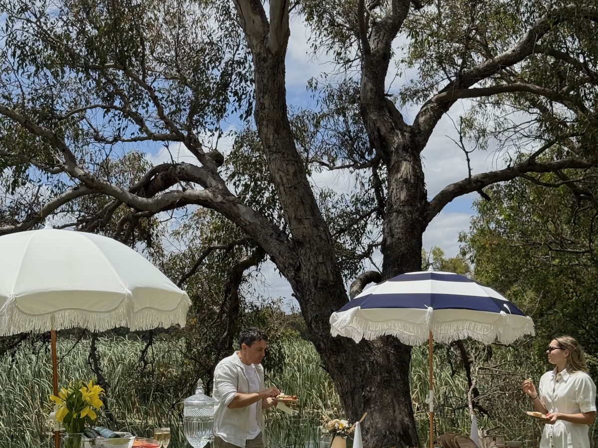Complete cart setup with signage and floral styling