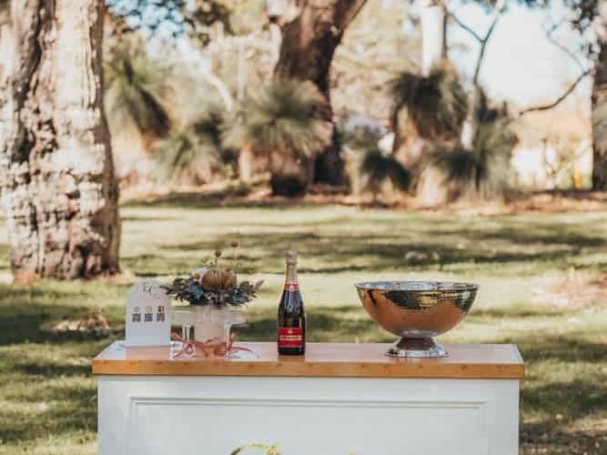 Event cart in venue setting with ambient lighting